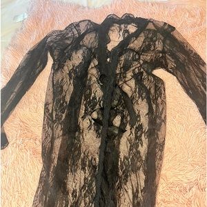 Long black Lace Lingerie Robe